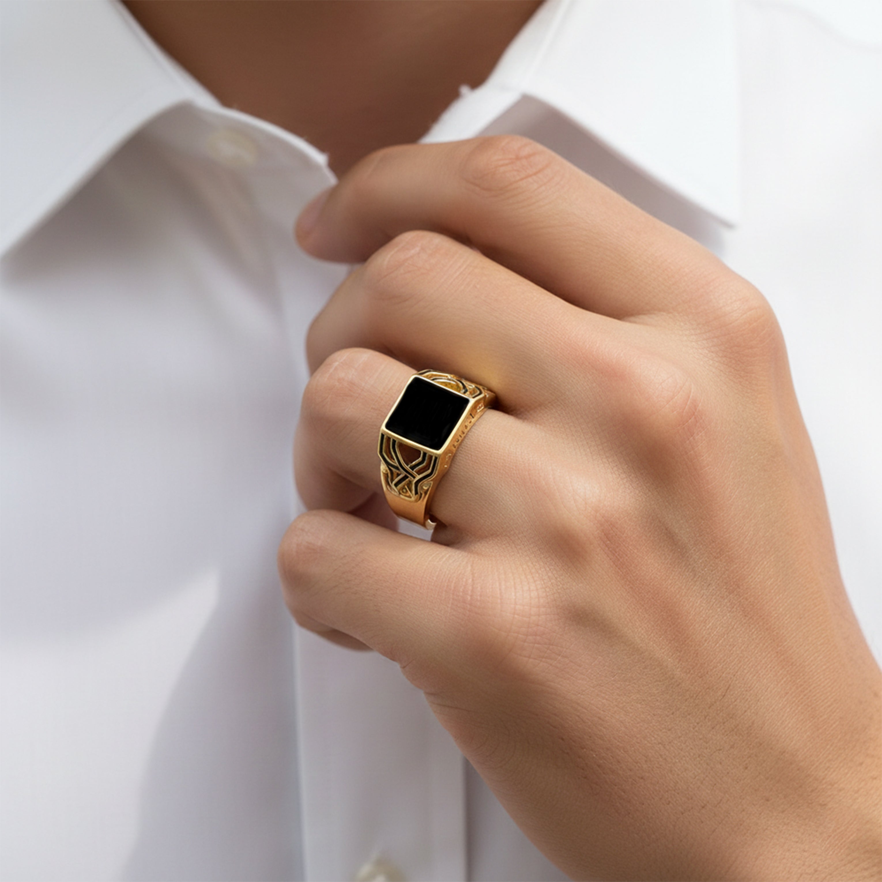 Men’s Gold-Tone Black Enamel Ring GMR -21