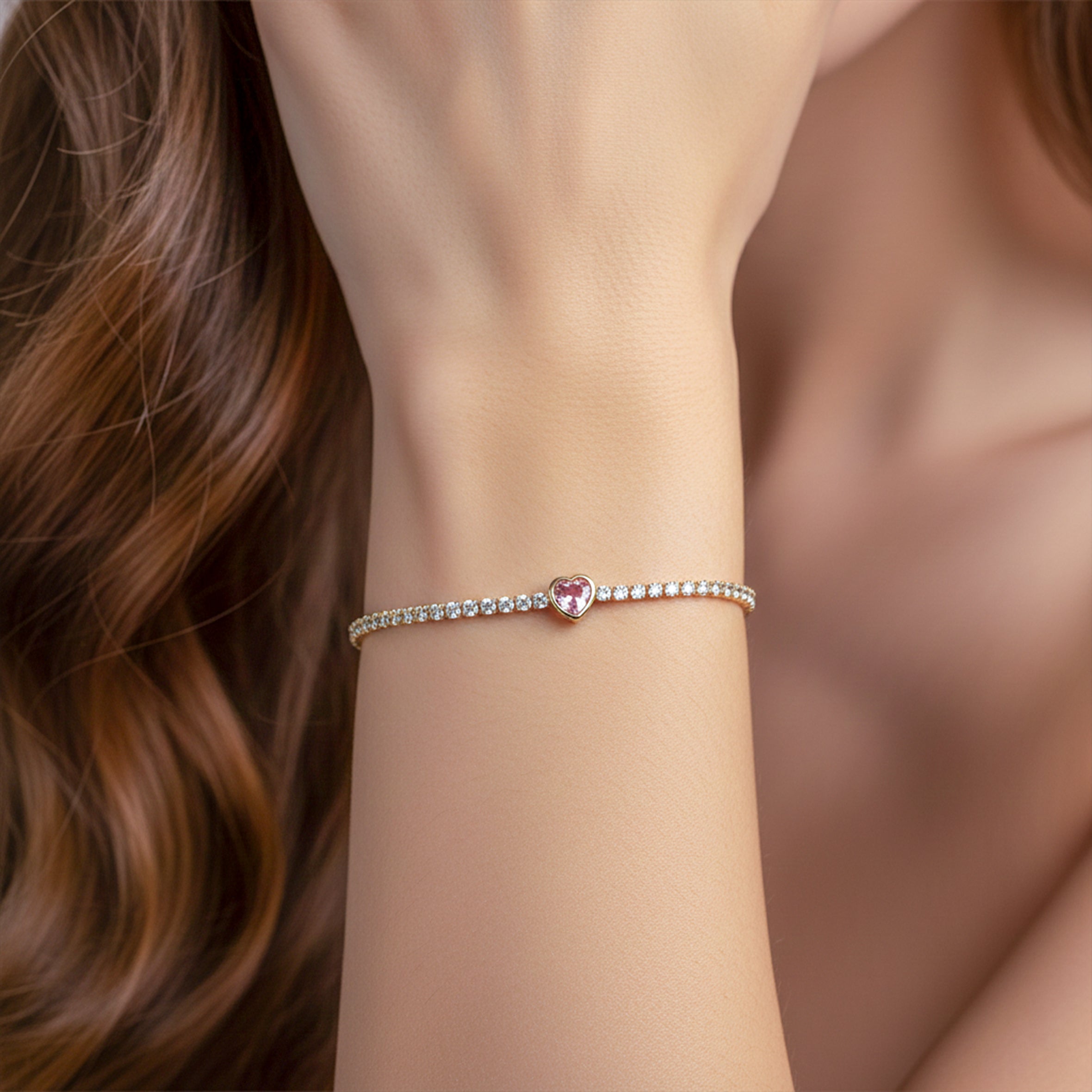 Pink Heart Tennis Bracelet GWB -98
