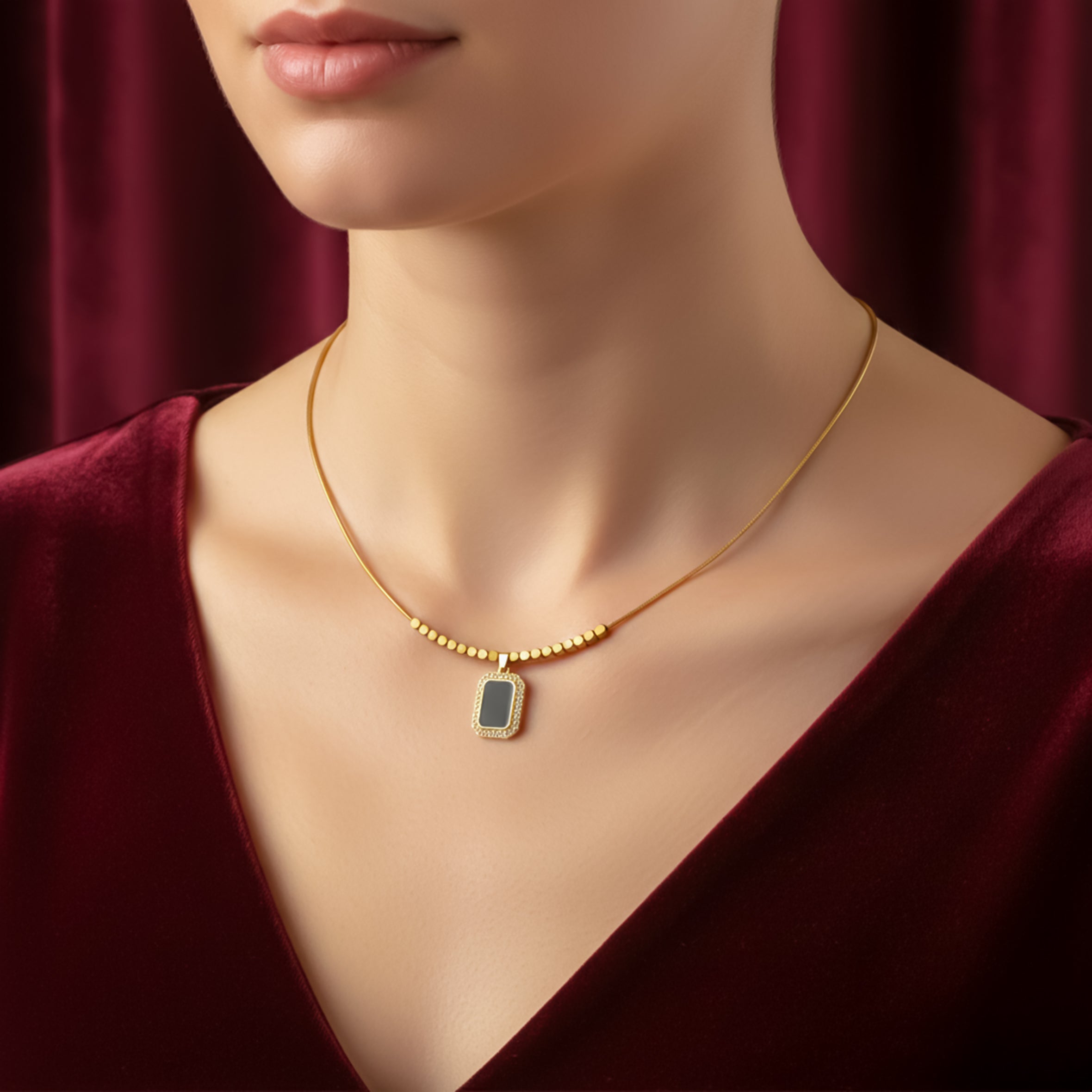 Modern Black Enamel Women Neckless GWN -114