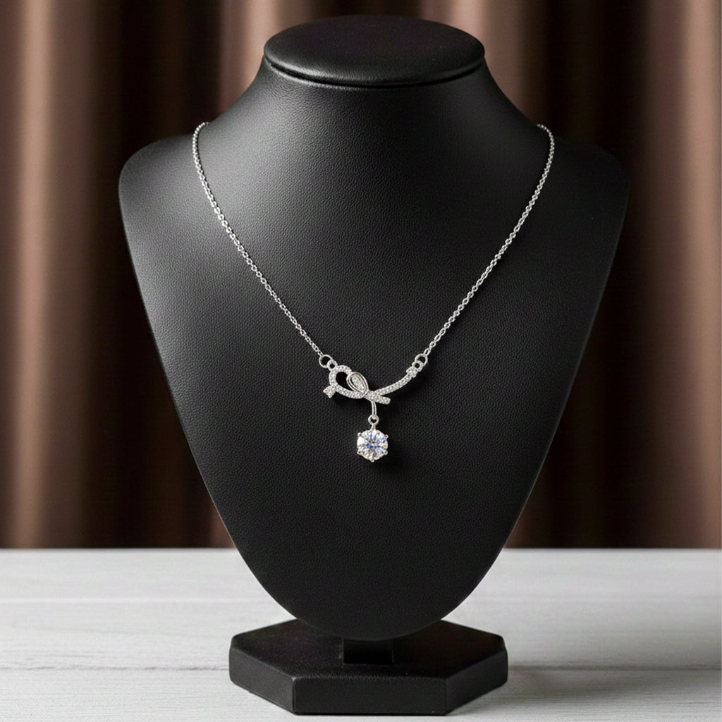 Sterling Silver Bow Ribbon Women Necklace GWN -134