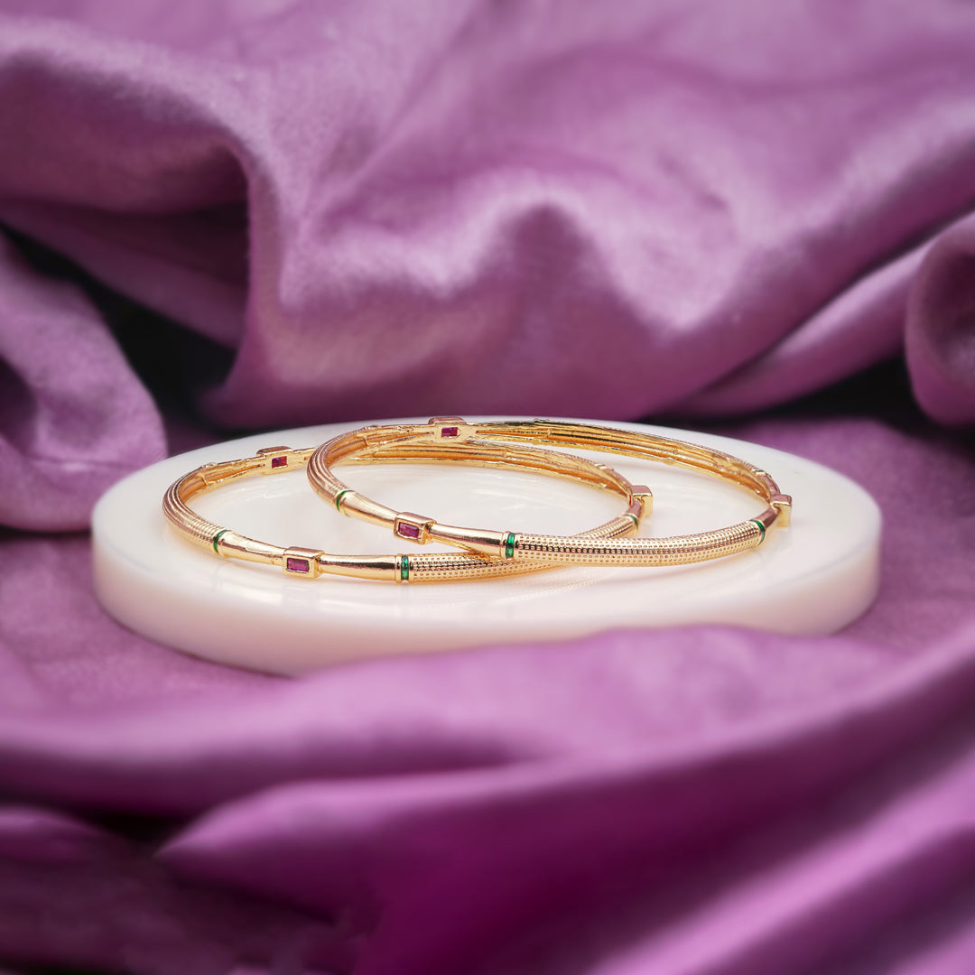 Ruby Green Accent Gold Bangles GB -14