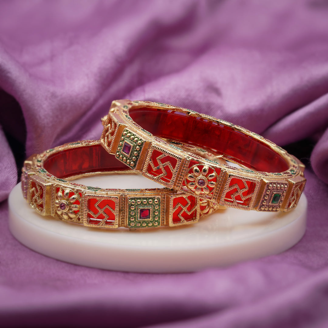 Royal Red Green Meenakari Bangles GB -10