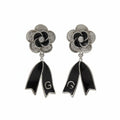 Onyx Silver Bloom Drop Earrings GWE -64