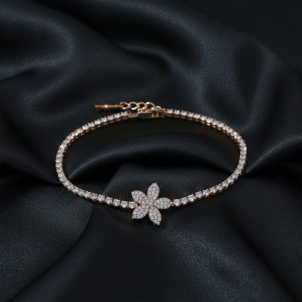 Rose Gold Floral Tennis Bracelet GWB -92