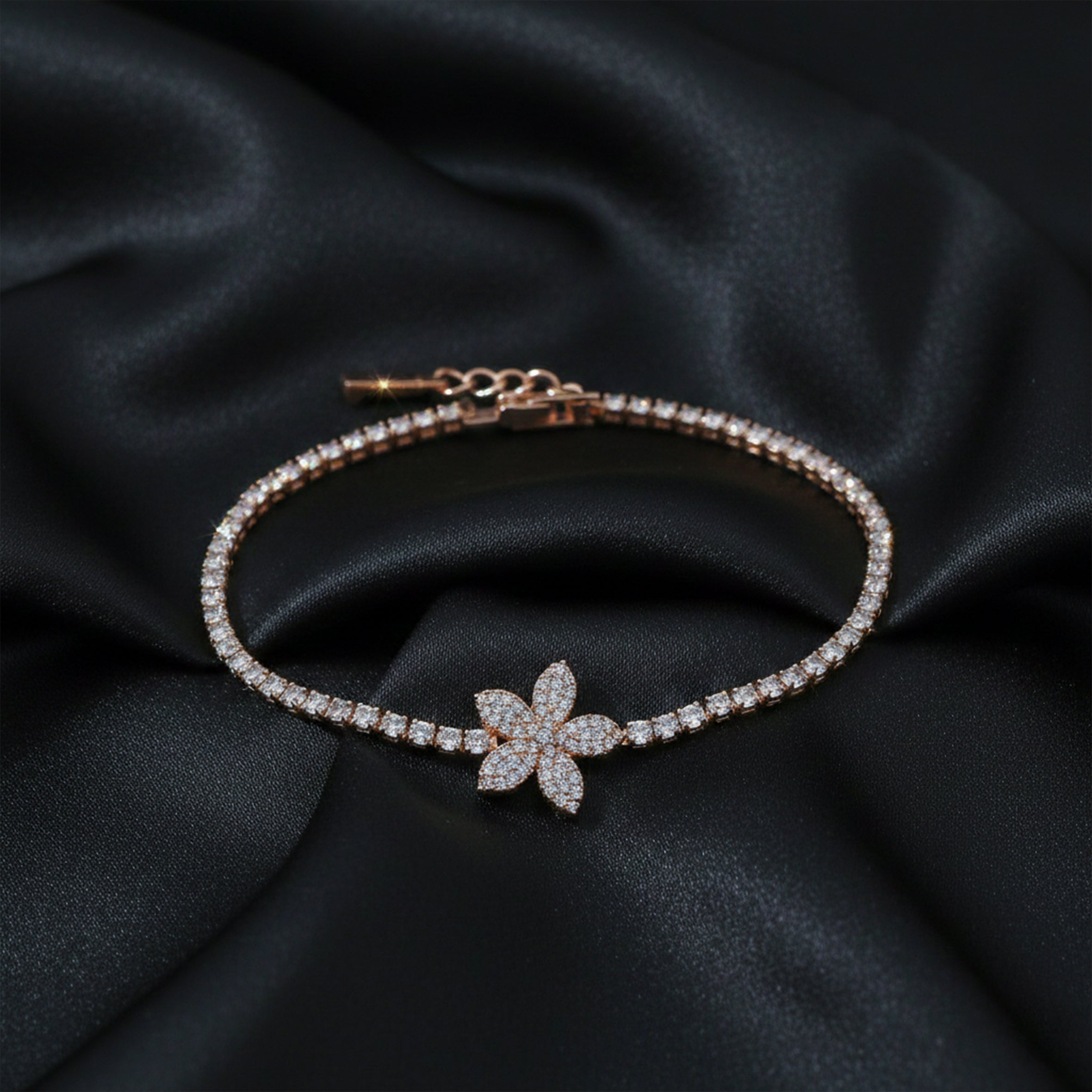 Rose Gold Floral Tennis Bracelet GWB -92