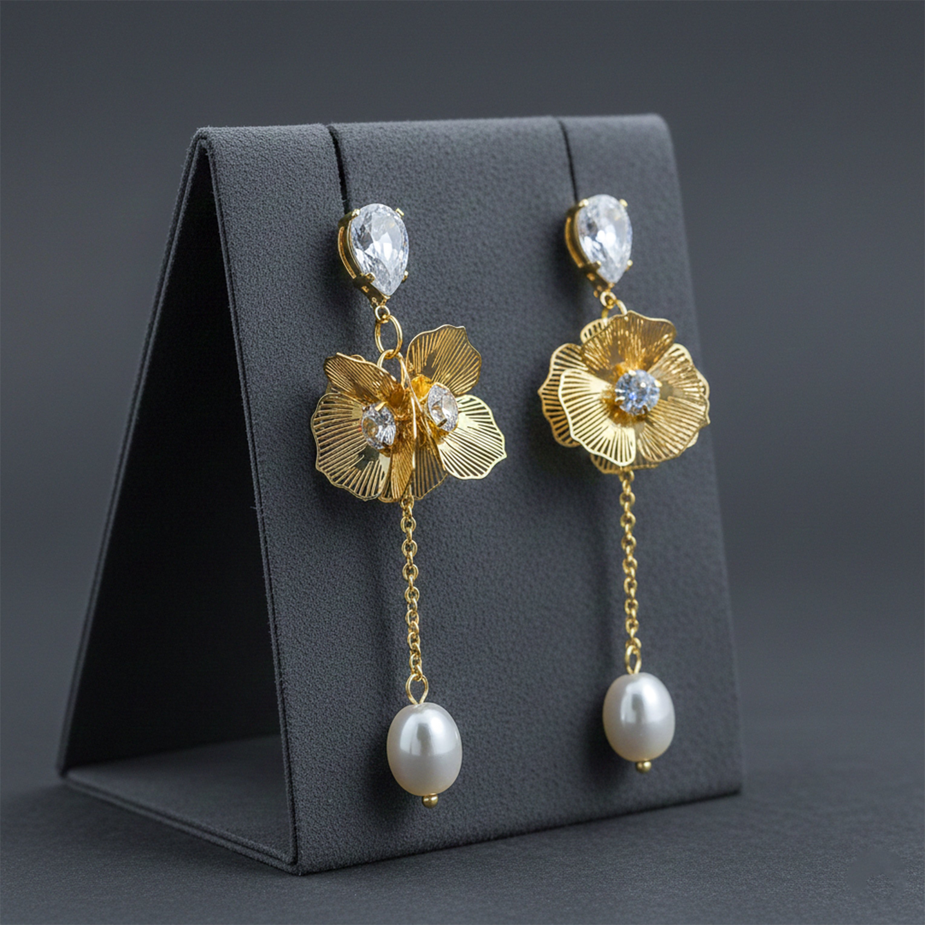 Drop Earrings with Crystal & Pearl Accent GWE -166