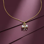 Golden Pearl Bow Heart Pendant Necklace GWN -51