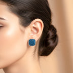 Blue Square Stud Earrings GWE -114