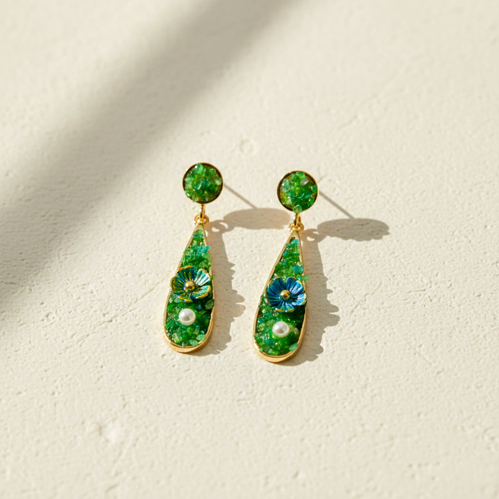 Green Stone Floral Earrings GWE -247