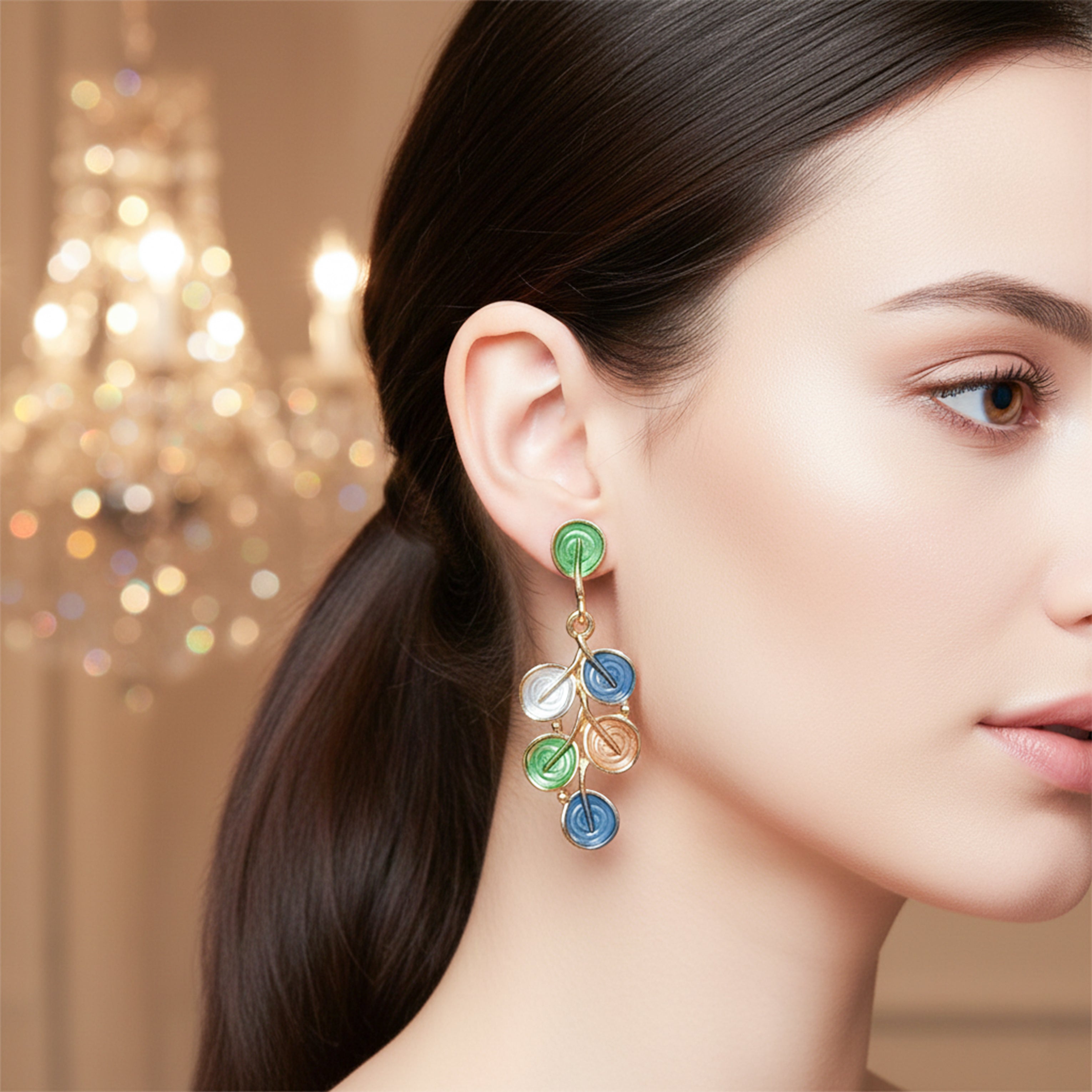 Multicolor Enamel Leaf Drop Earrings GWE -206