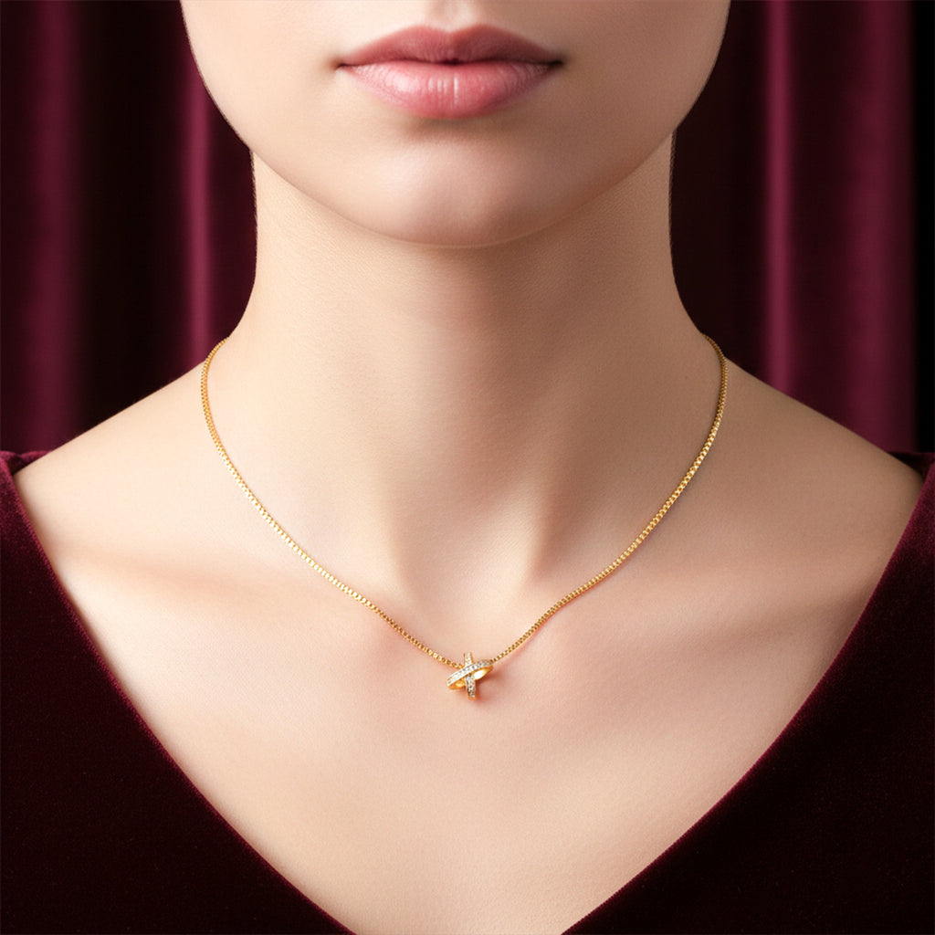 Golden Criss-Cross Spark Pendant Necklace GWN -59