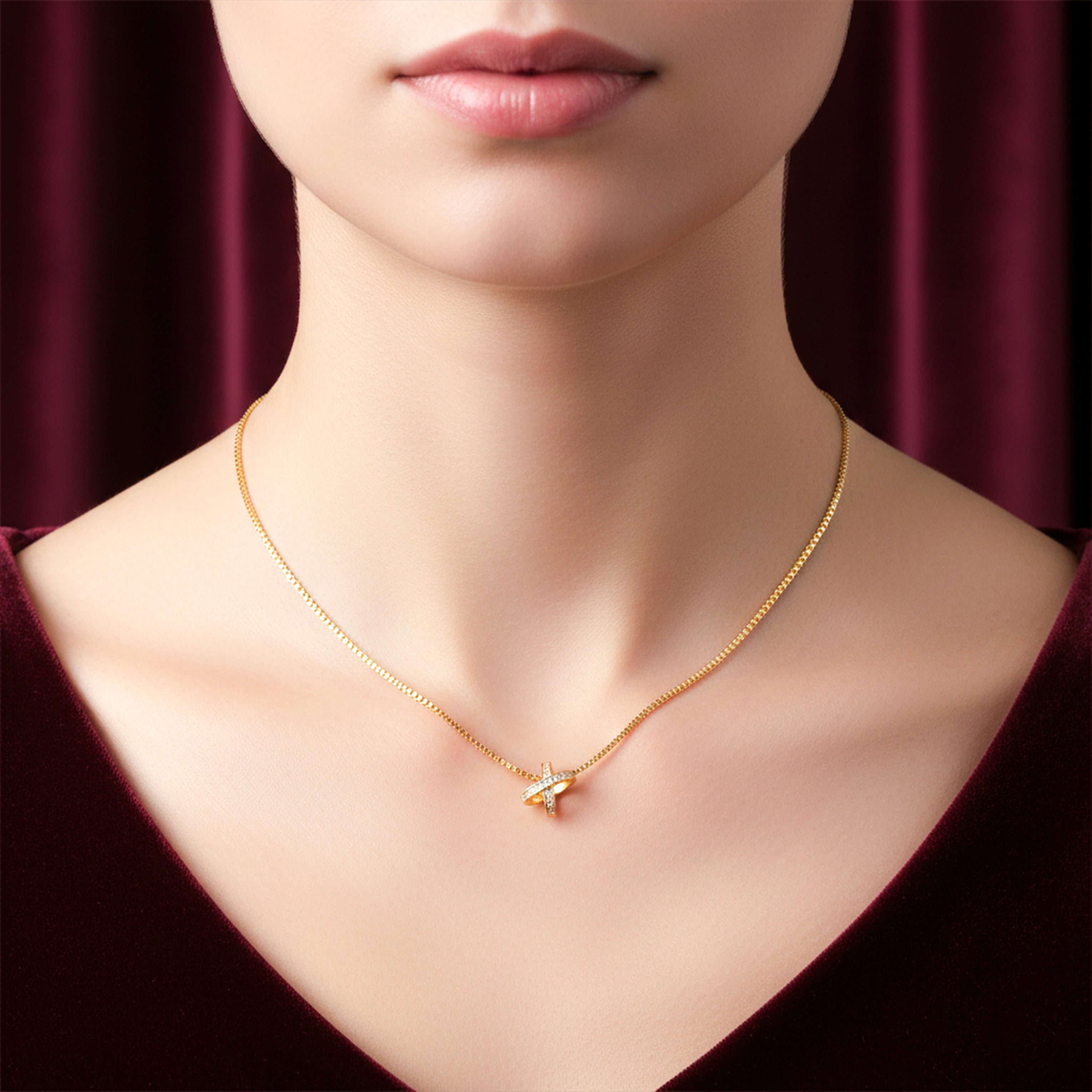 Golden Criss-Cross Spark Pendant Necklace GWN -59
