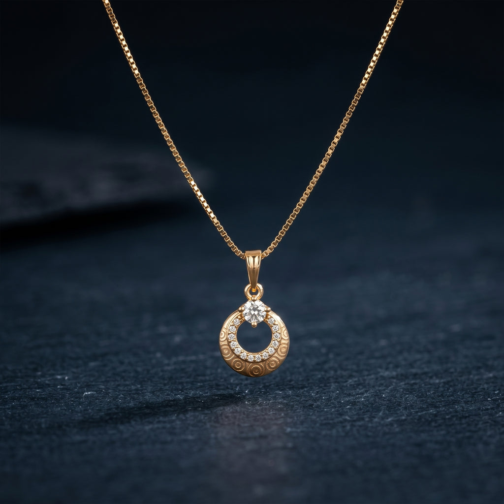 Elegant Gold Circle Pendant Necklace GWN -166