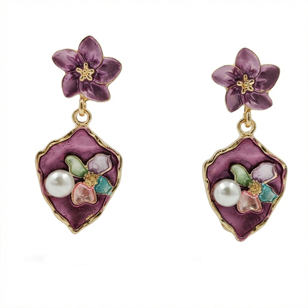Purple Floral Earrings GWE -180