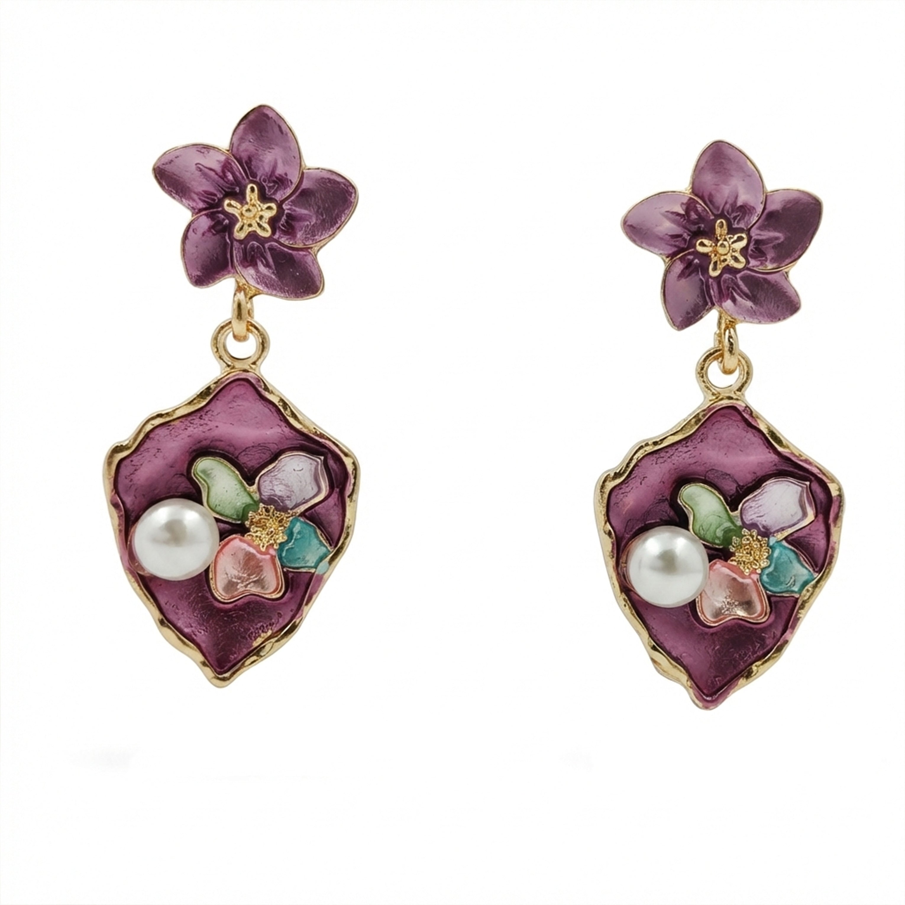 Purple Floral Earrings GWE -180