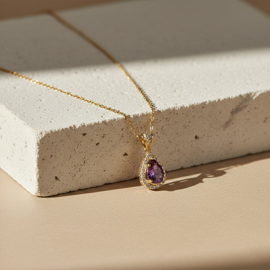 Ruby Halo Drop Pendant Necklace GWN -73