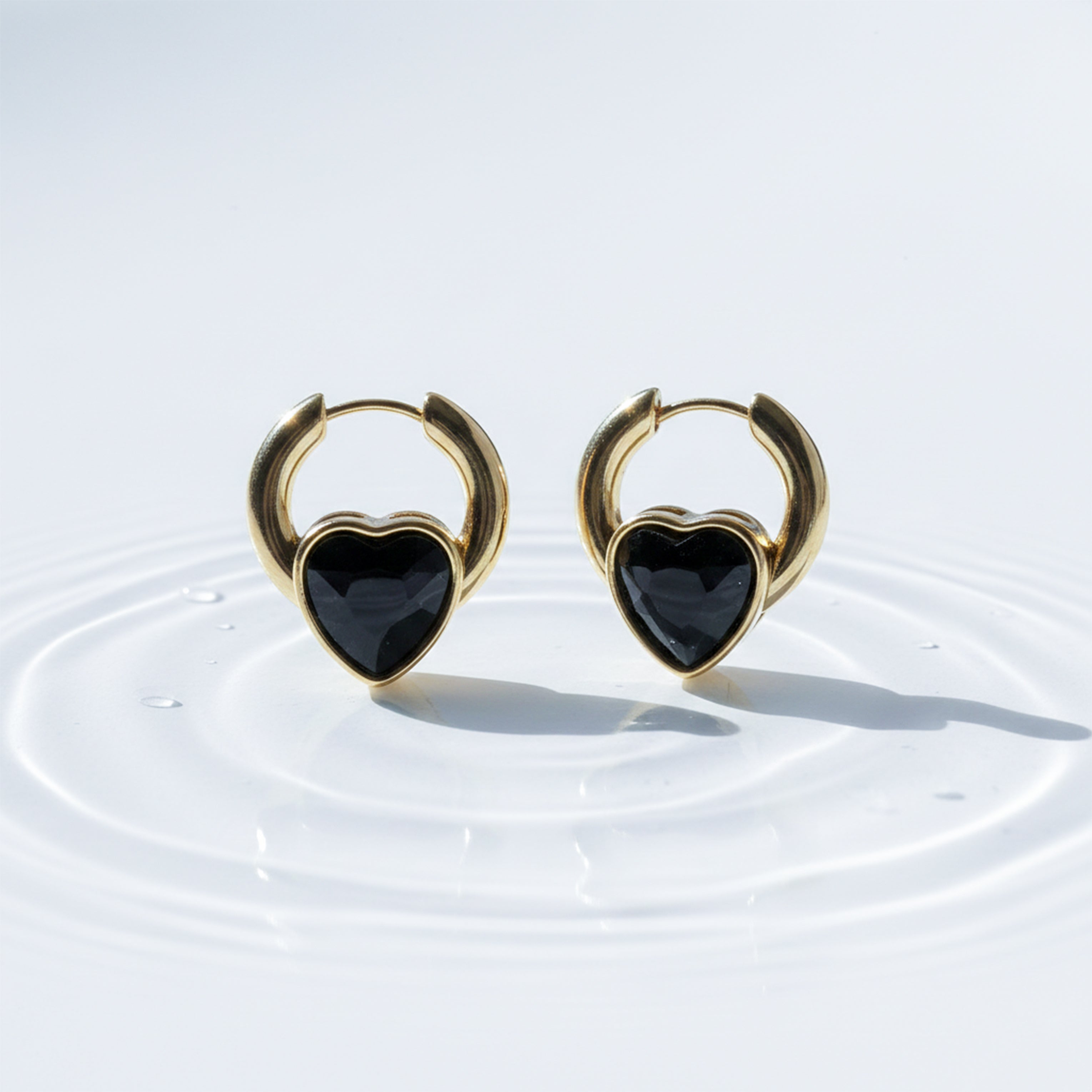 Midnight Heart Gold Hoop Earrings GWE -66