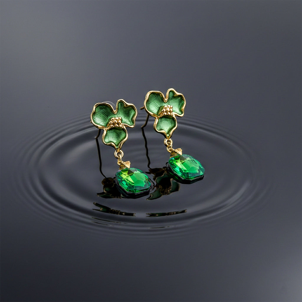 Green Enamel Floral Drop Earrings GWE -233