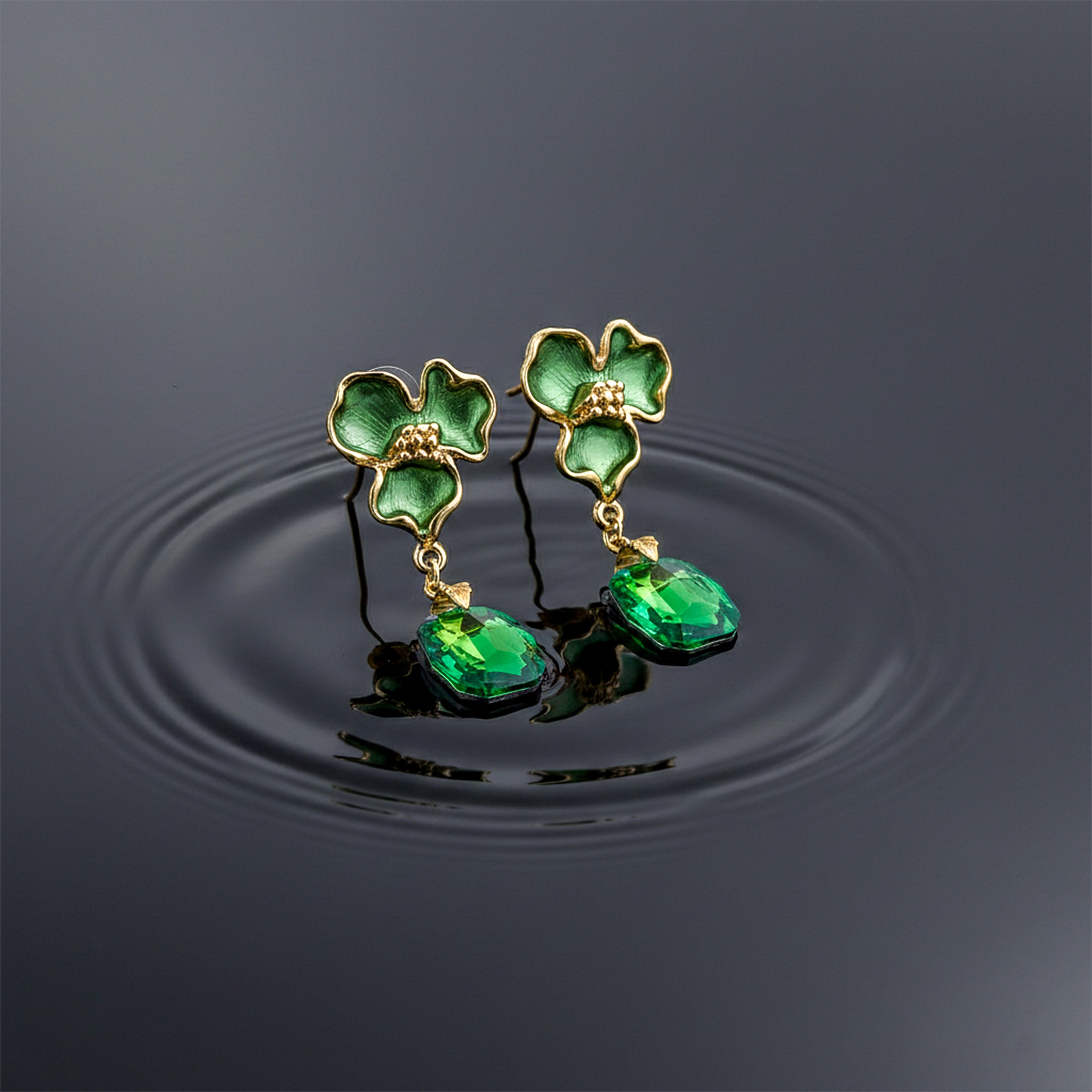 Green Enamel Floral Drop Earrings GWE -233