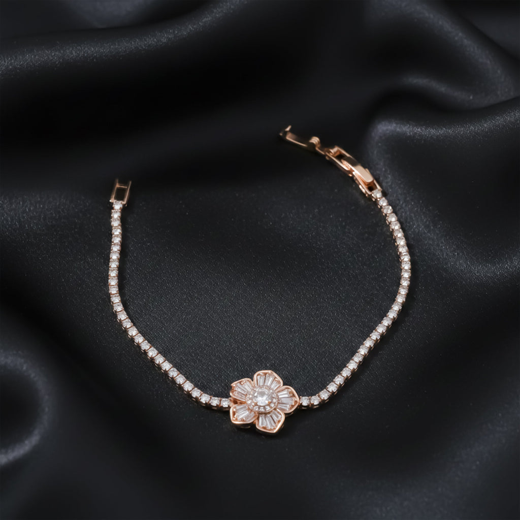 Rose Gold Floral Tennis Bracelet GWB -96