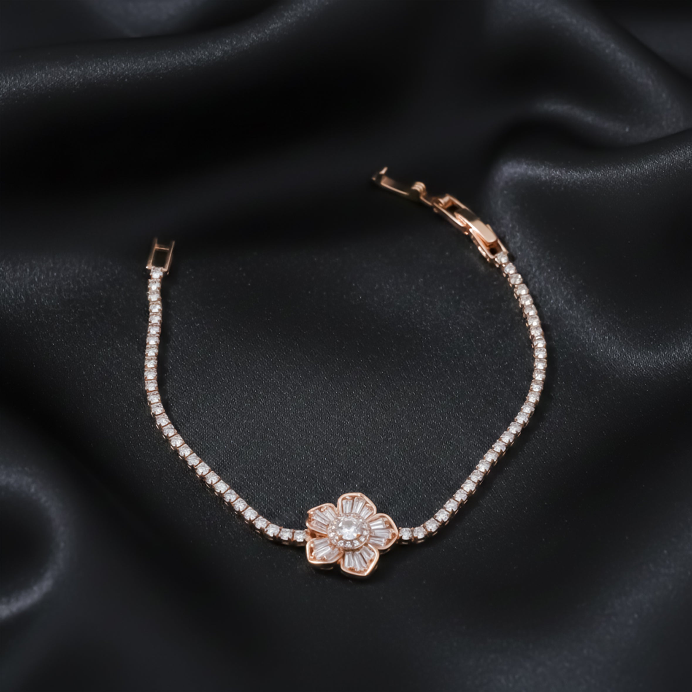 Rose Gold Floral Tennis Bracelet GWB -96