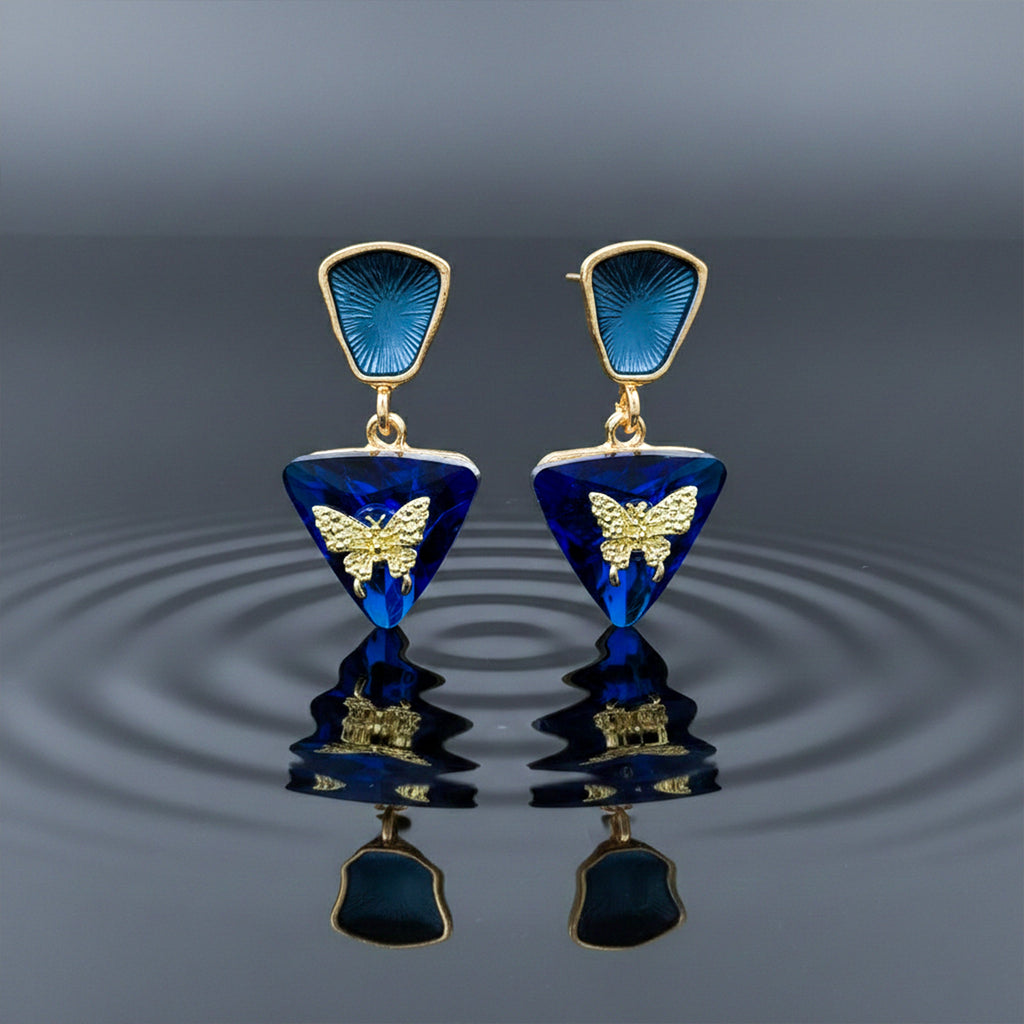 Blue Butterfly Crystal Earrings GWE -223