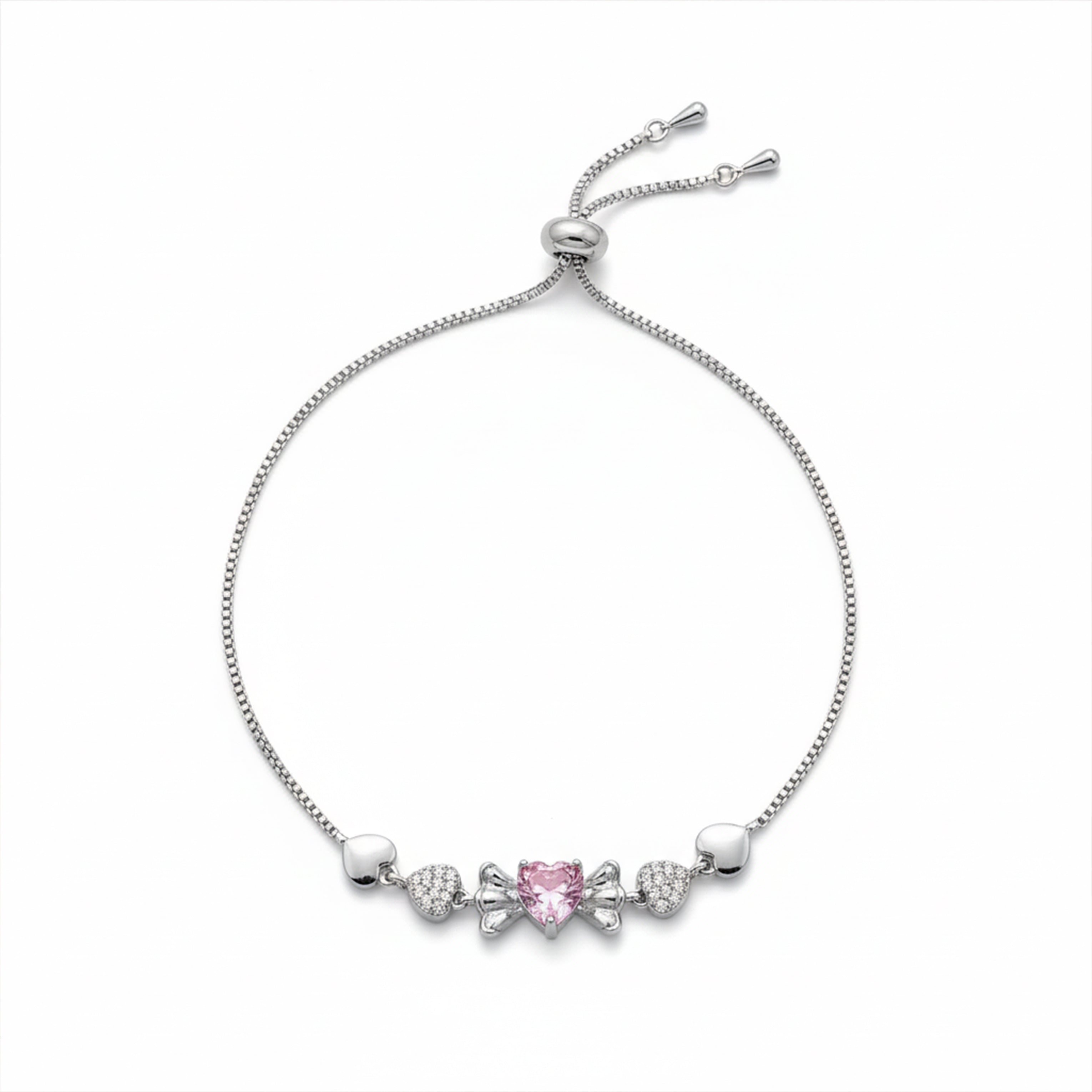 Pink Heart Bow Bracelet GWB -155