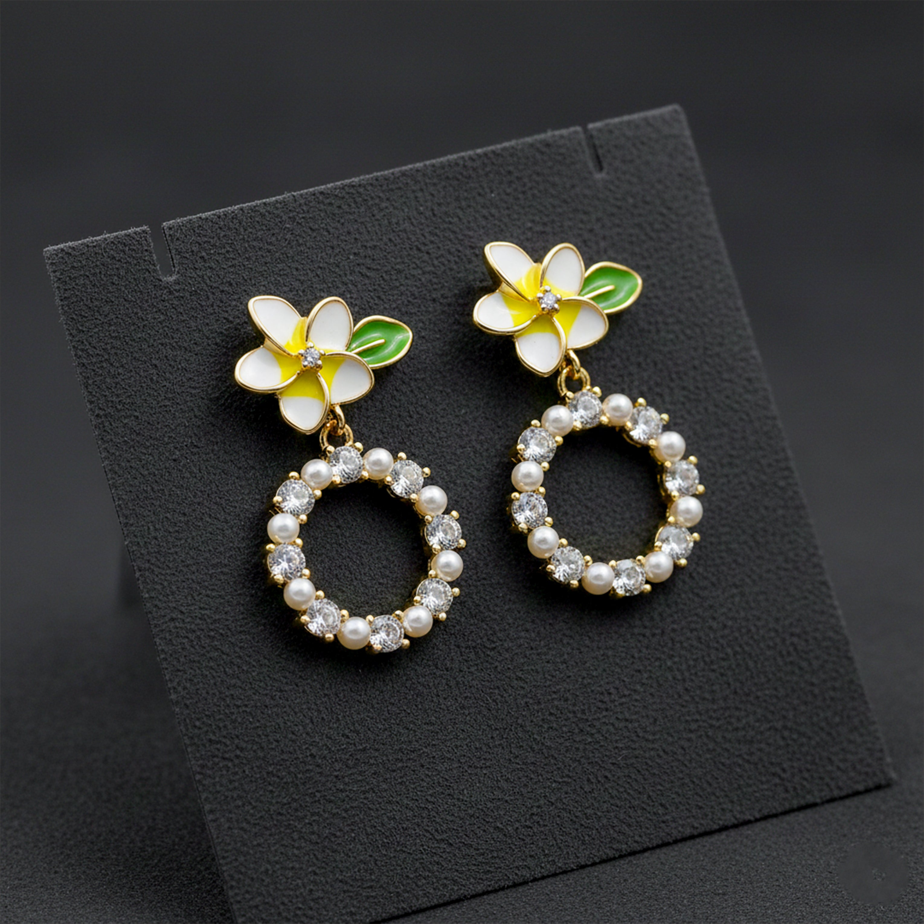 Floral & Crystal Hoop Drop Earrings GWE -133