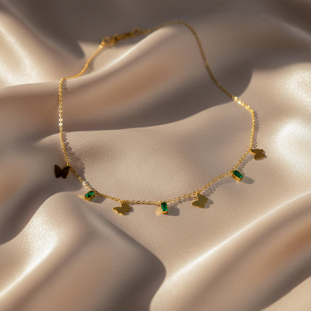 Butterfly Charm Green Stone Necklace GWN -105