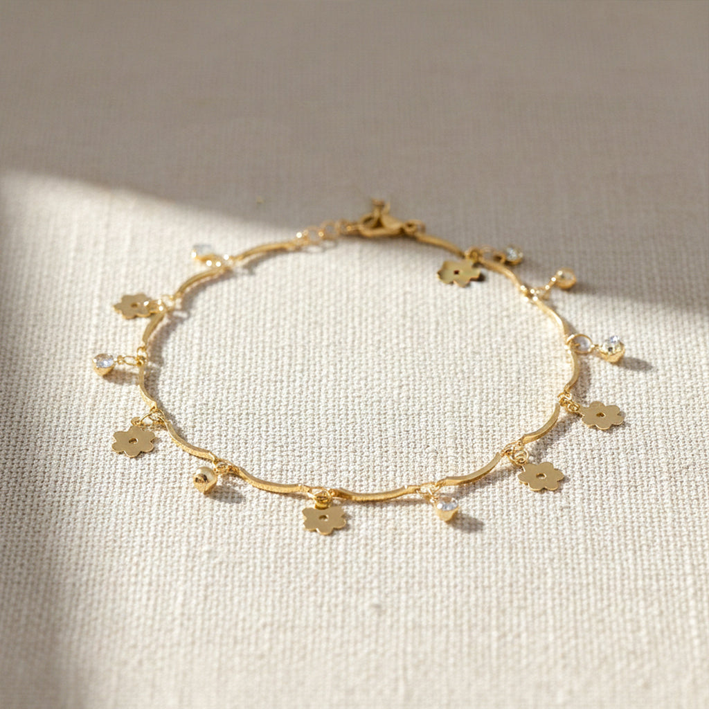 Floral Charm Crystal Anklet GWA -23