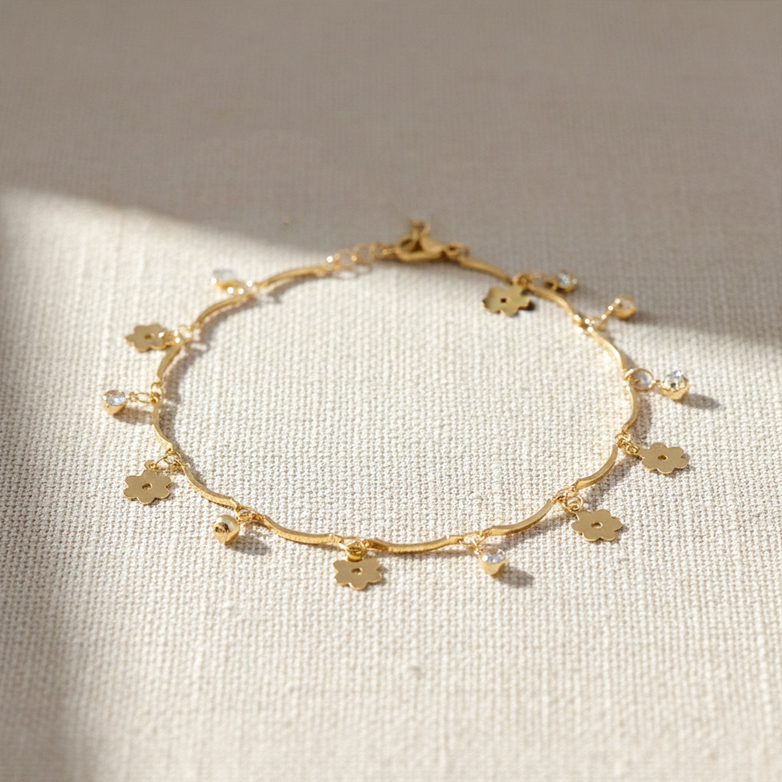 Floral Charm Crystal Anklet GWA -23