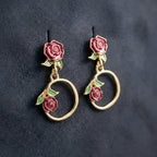 Rose Floral Hoop Drop Earrings GWE -175