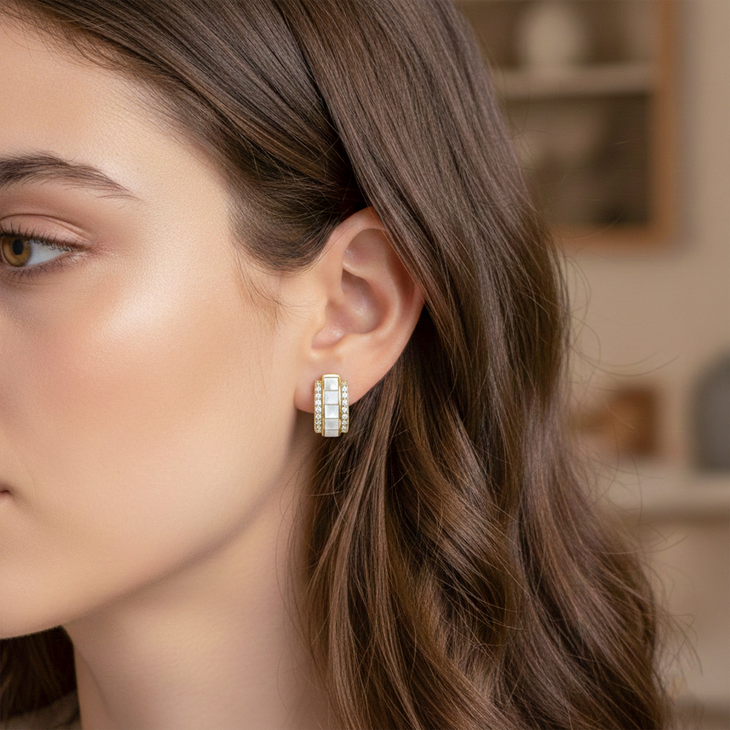 Mother-of-Pearl Crystal Hoop Earrings GWE -158