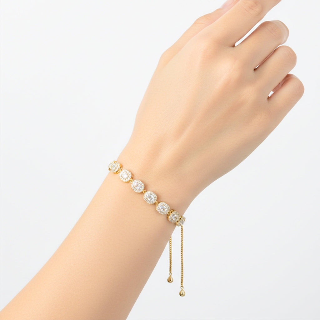 Gold CZ Halo Link Adjustable Bracelet GWB -159