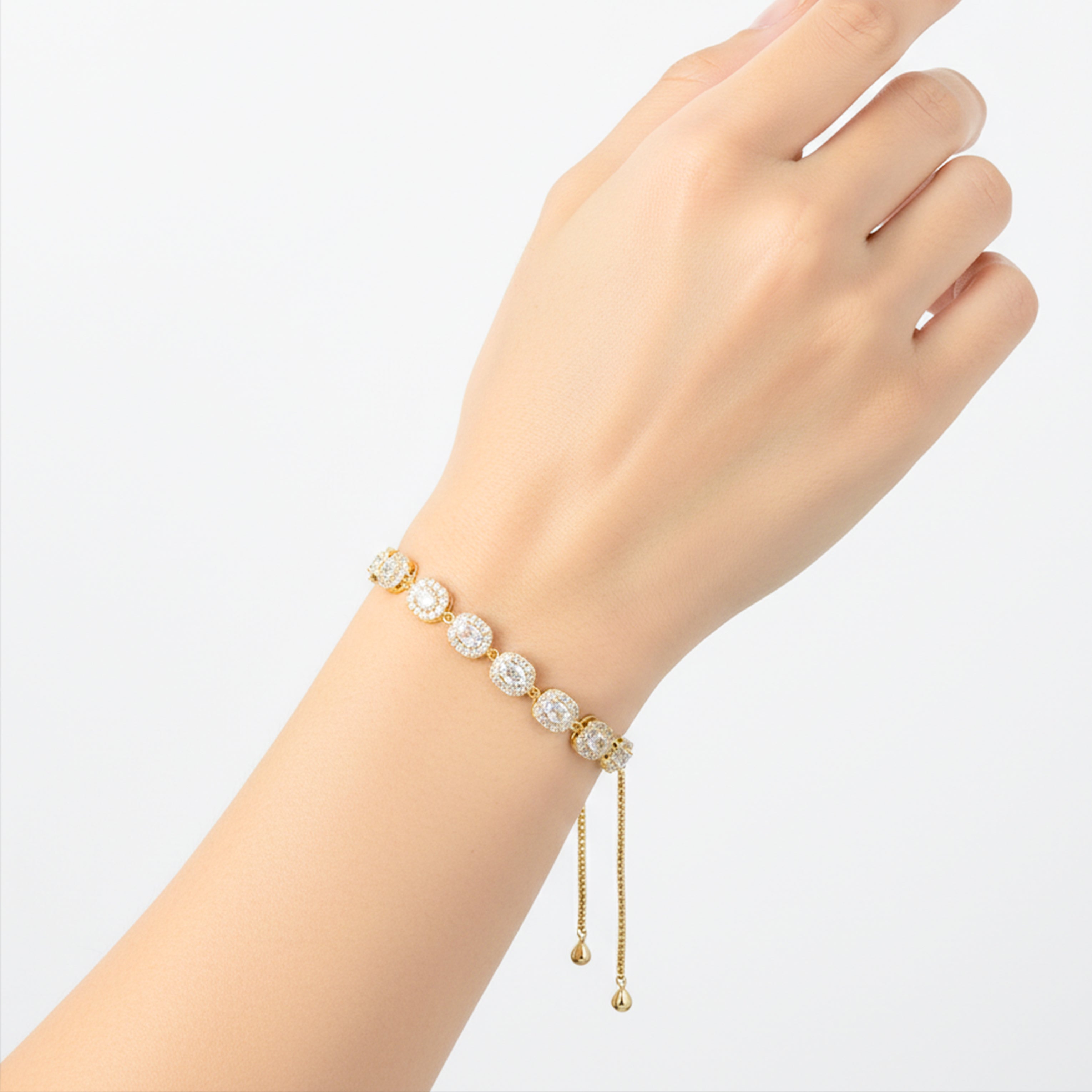 Gold CZ Halo Link Adjustable Bracelet GWB -159