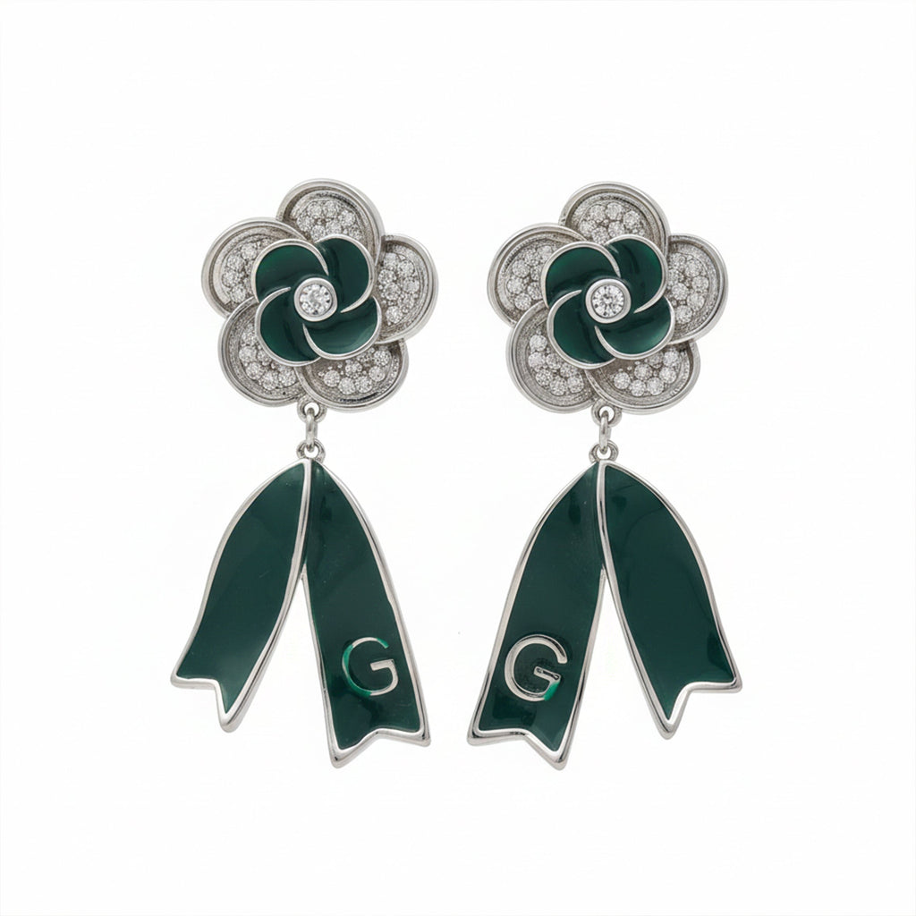 Emerald Silver Bloom Drop Earrings GWE -62