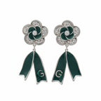 Emerald Silver Bloom Drop Earrings GWE -62