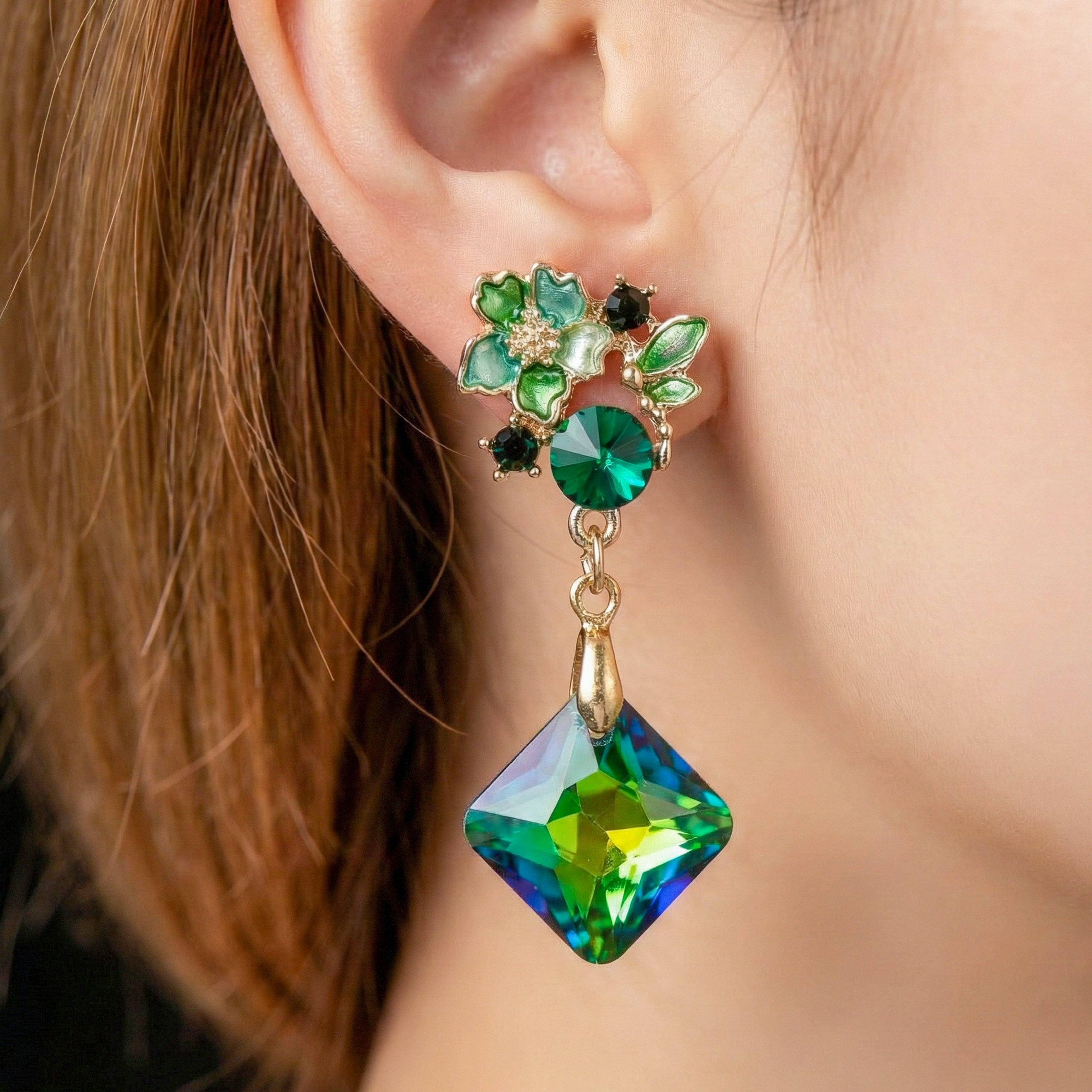 Green Floral Earrings GWE -203