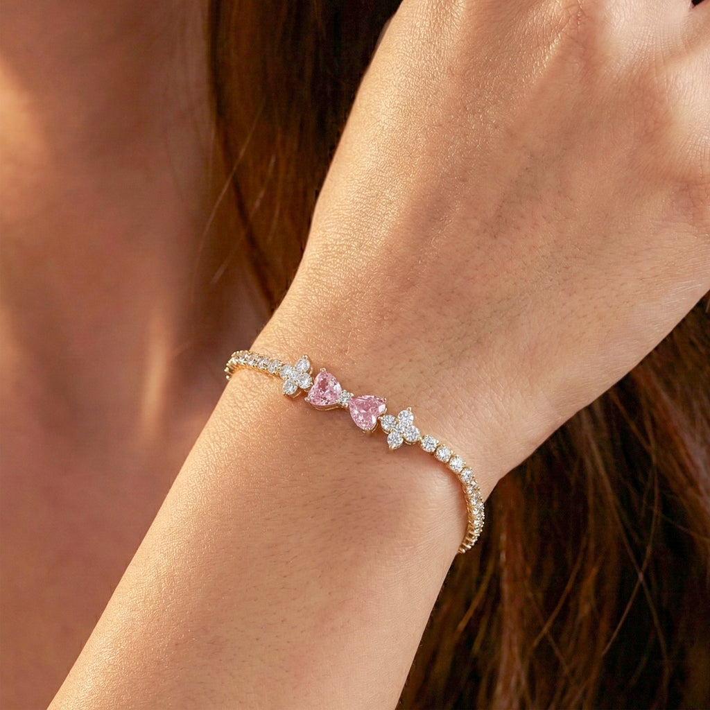 Pink Heart Crystal Tennis Bracelet GWB -95
