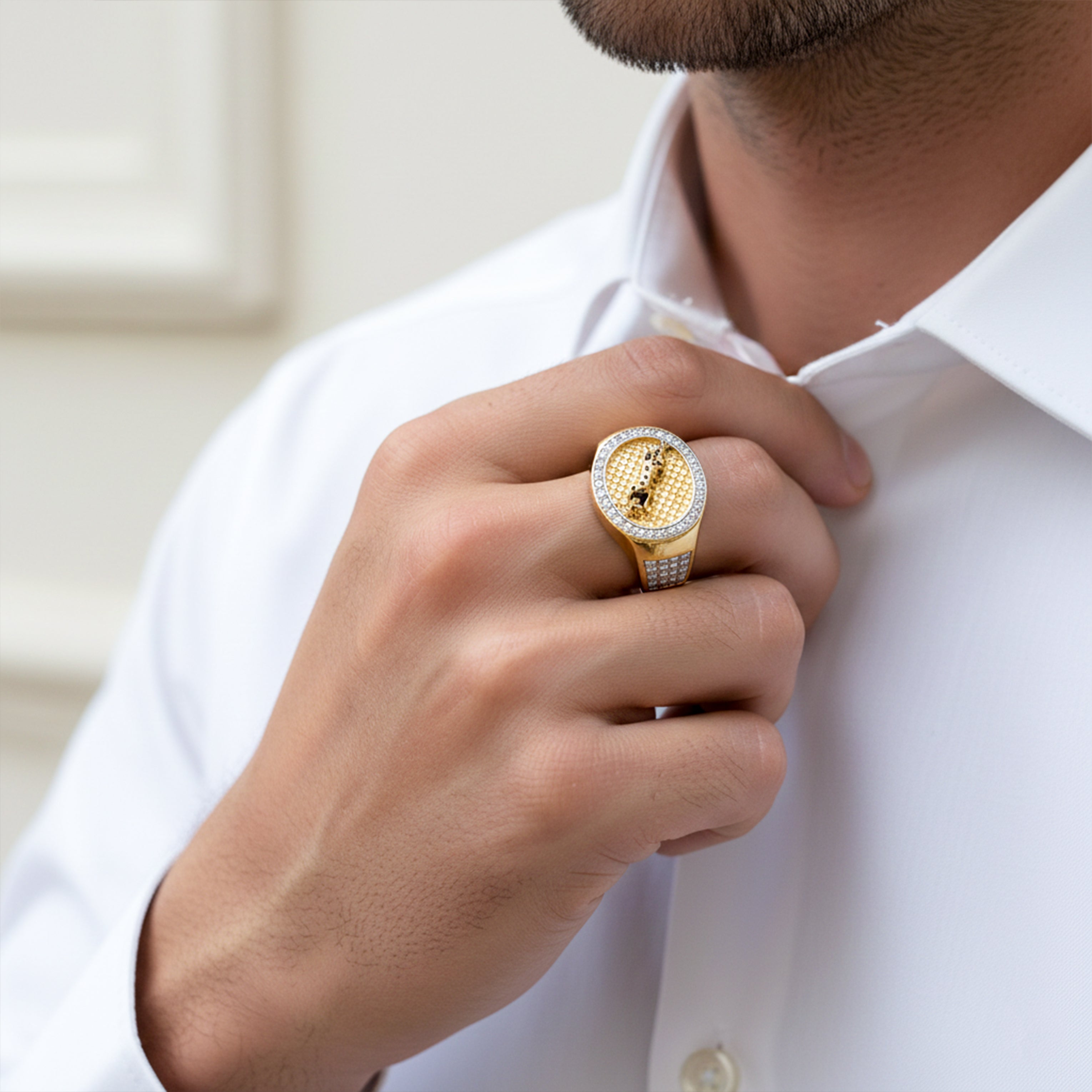 Men’s Gold-Tone Leopard Statement Ring GMR -20
