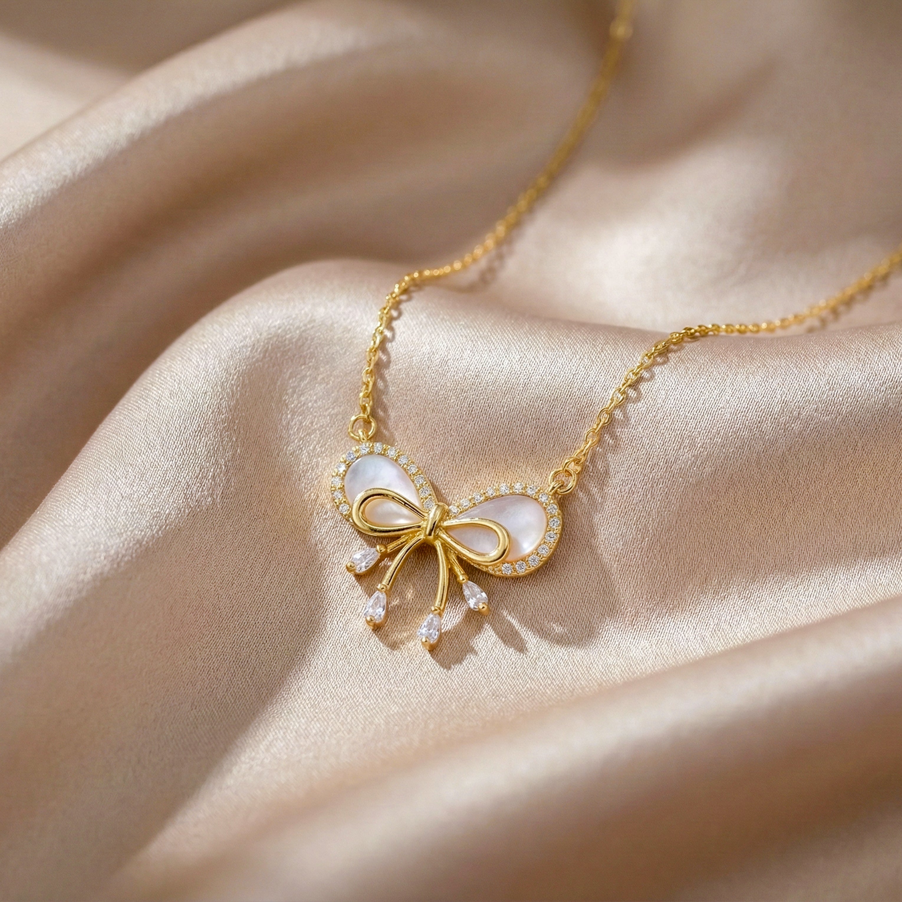 Gold Coquette Bow Women Necklace GWN -154