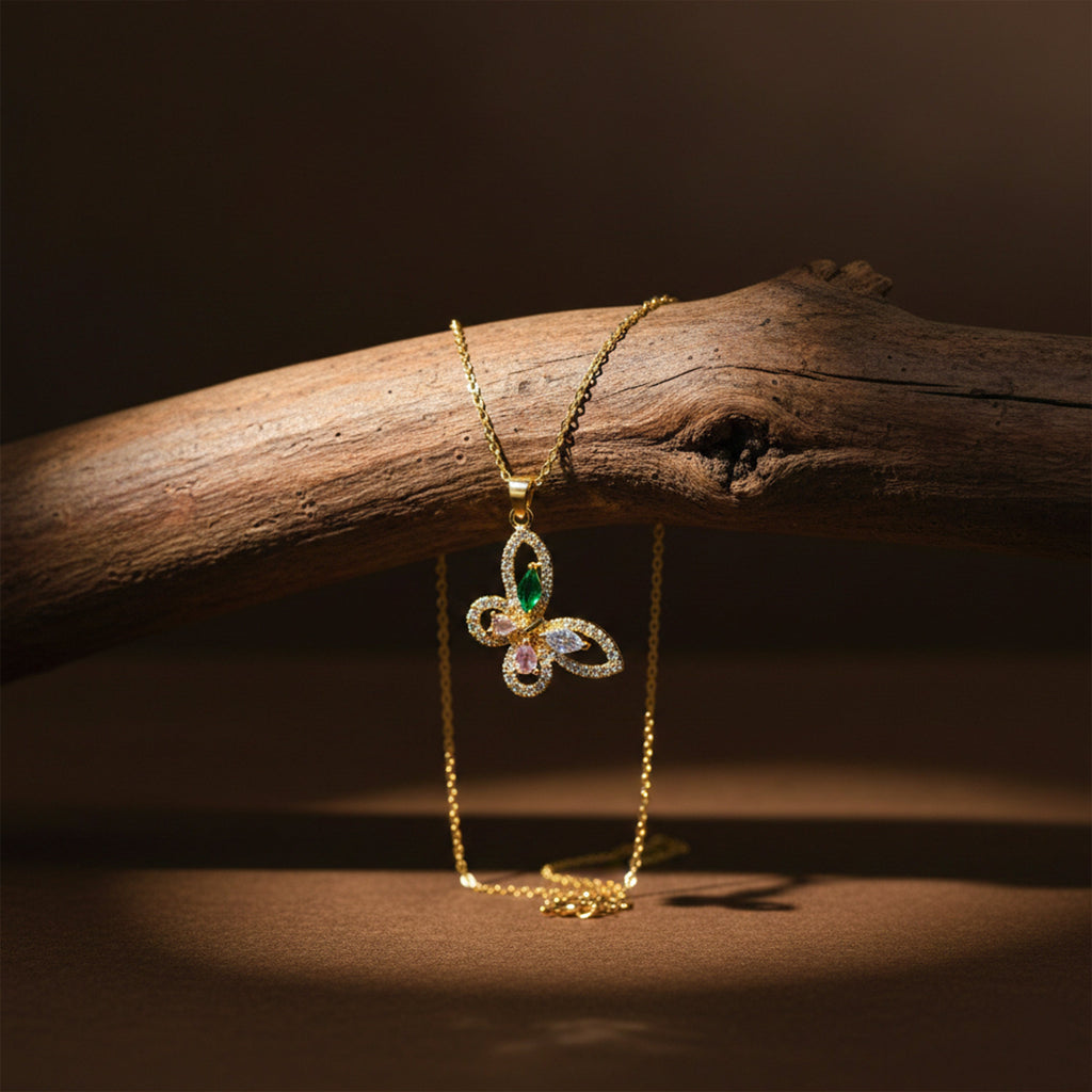 Multicolor Butterfly CZ Gold Necklace GWN -137