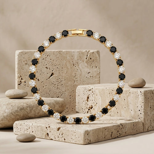 Black & Clear Crystal Tennis Bracelet GWB -78