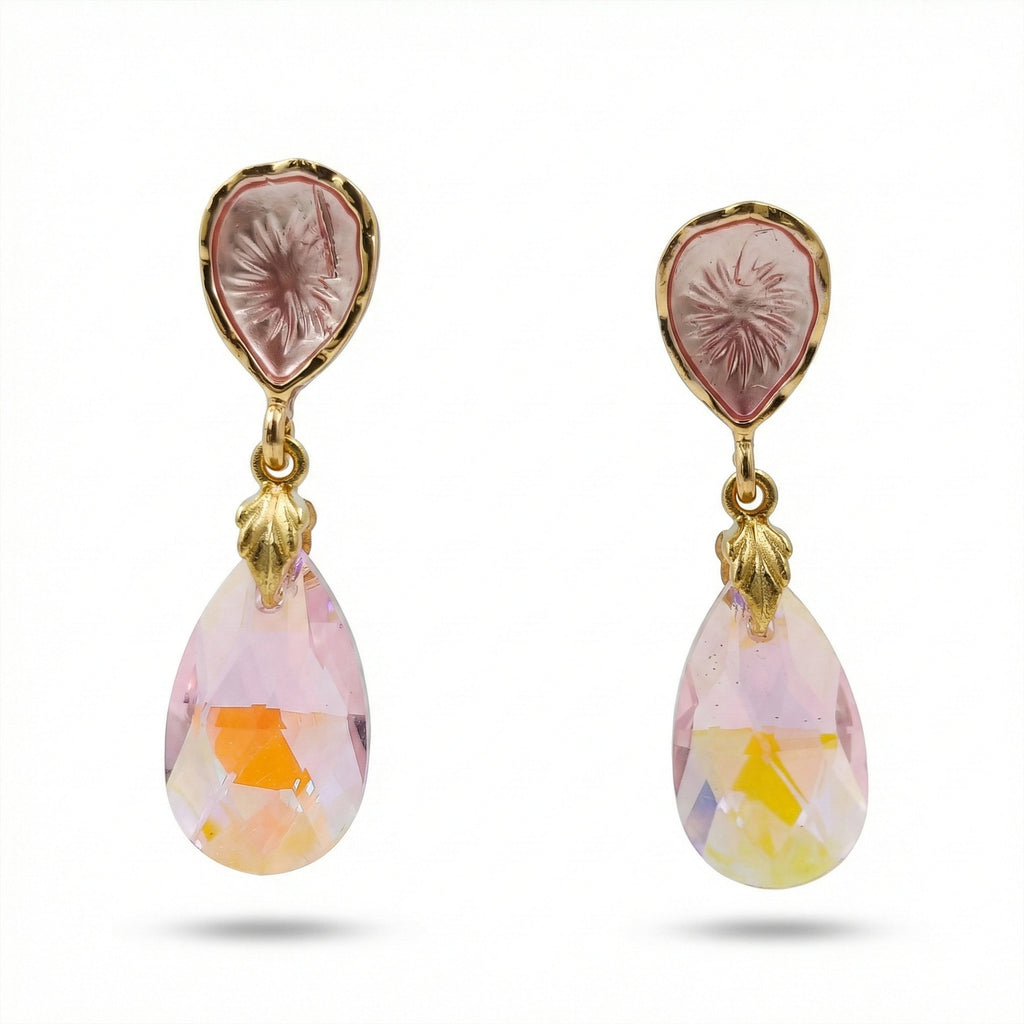 Pink Crystal Drop Earrings GWE -189