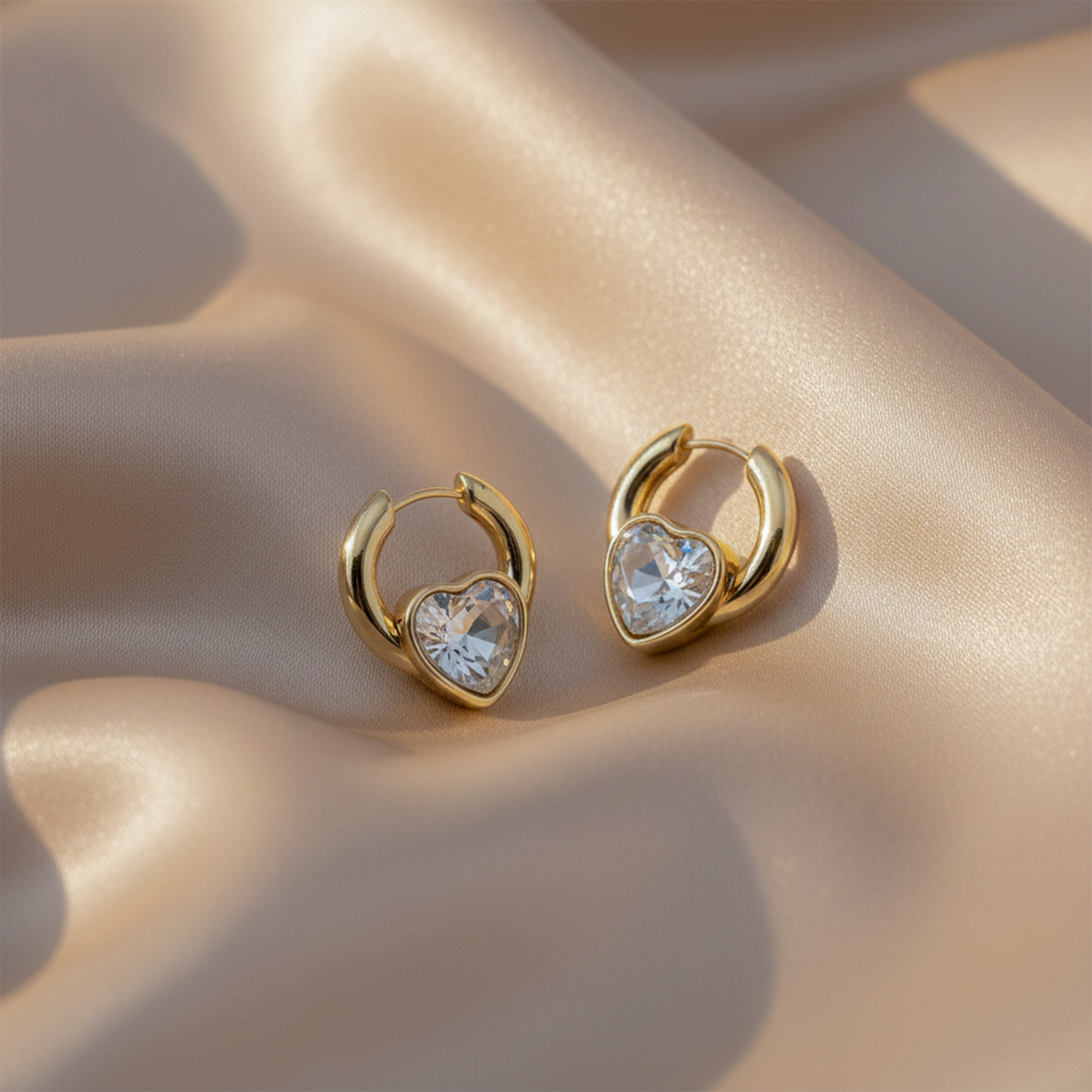 Crystal Heart Gold Hoop Earrings GWE -68