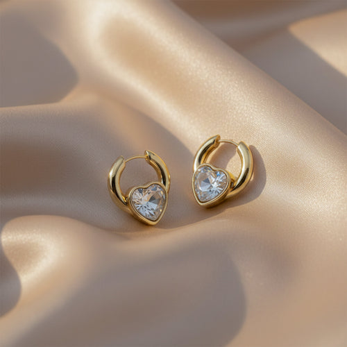 Crystal Heart Gold Hoop Earrings GWE -68