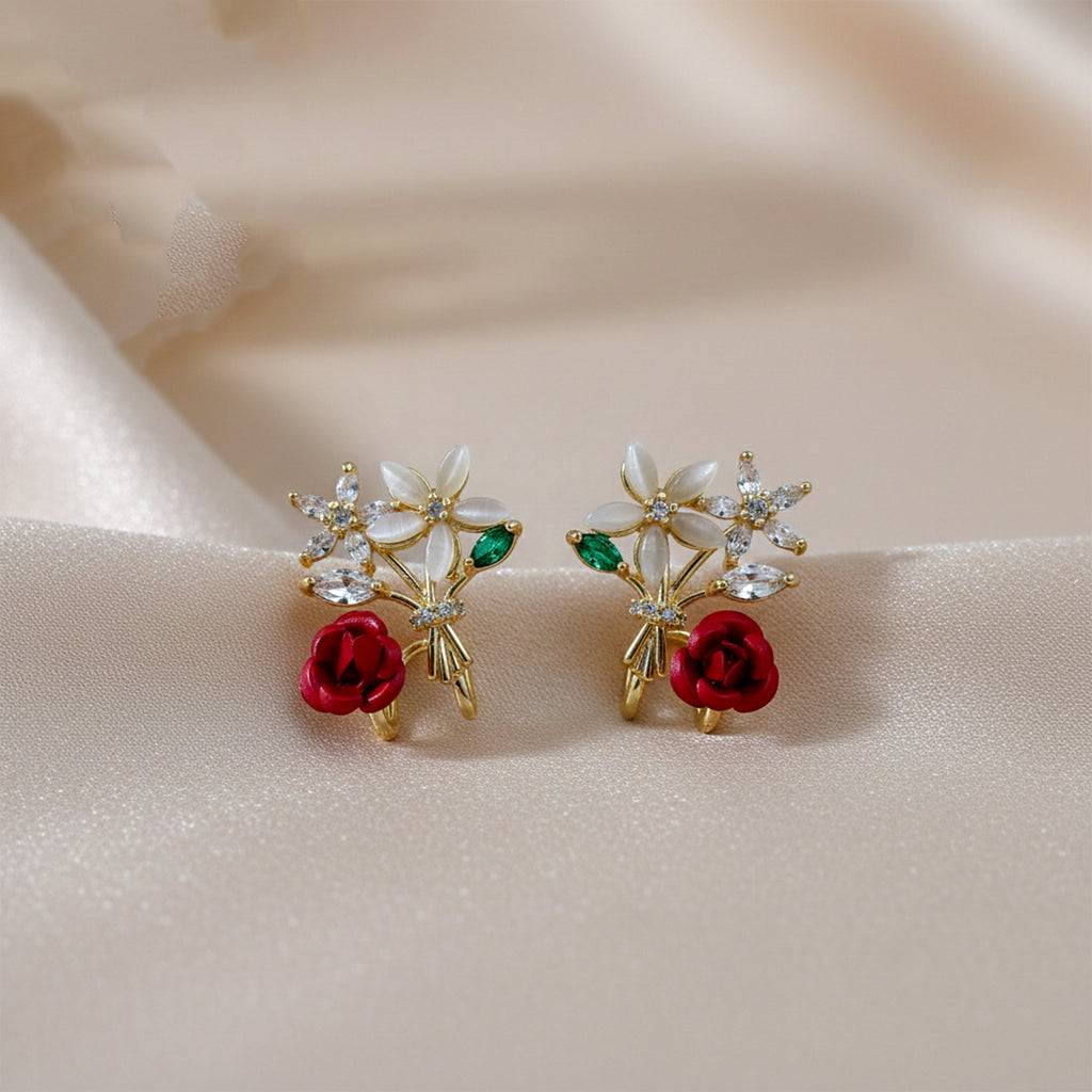 Floral Bouquet Crystal Stud Earrings GWE -145