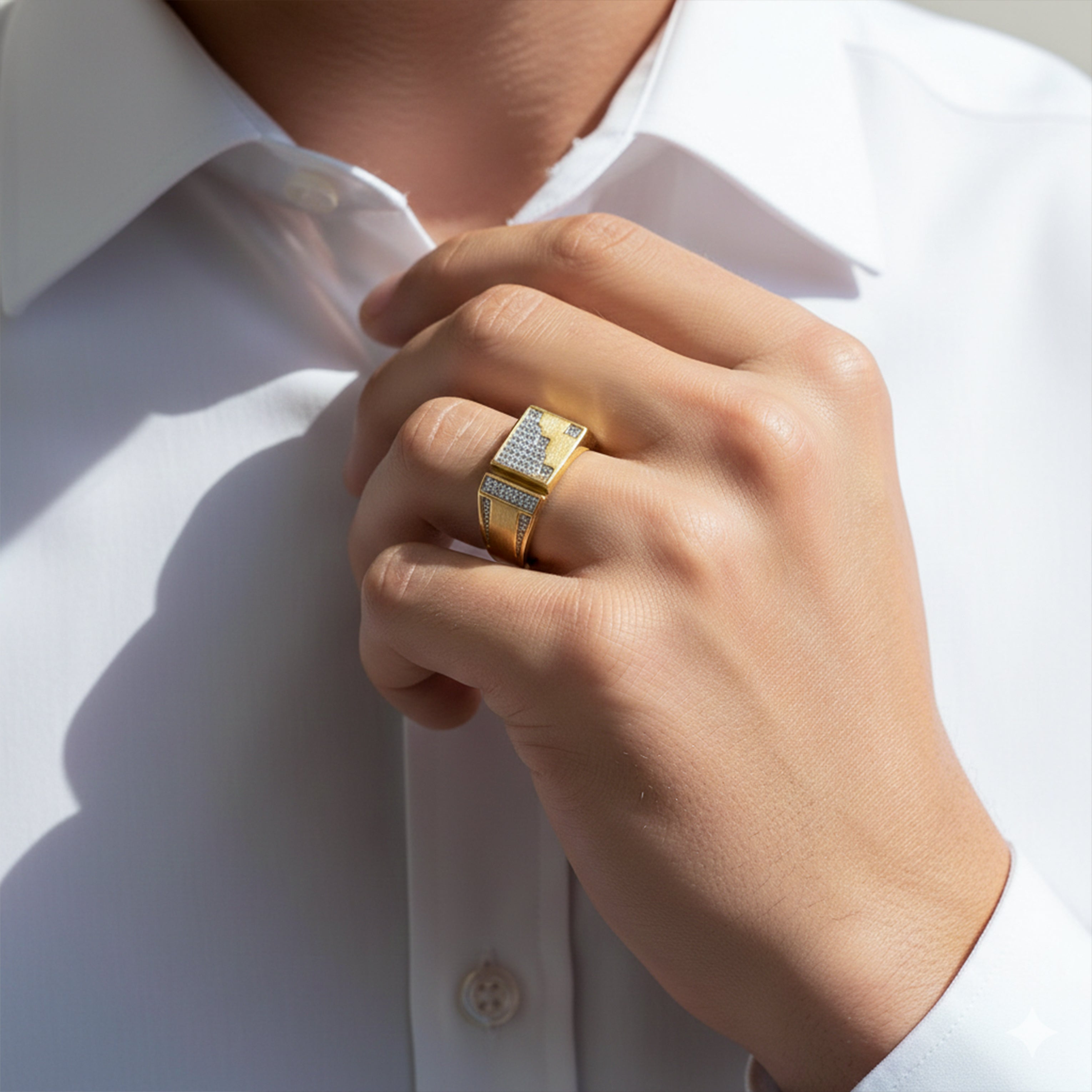 Men’s Gold-Tone Geometric Studded Ring GMR -17