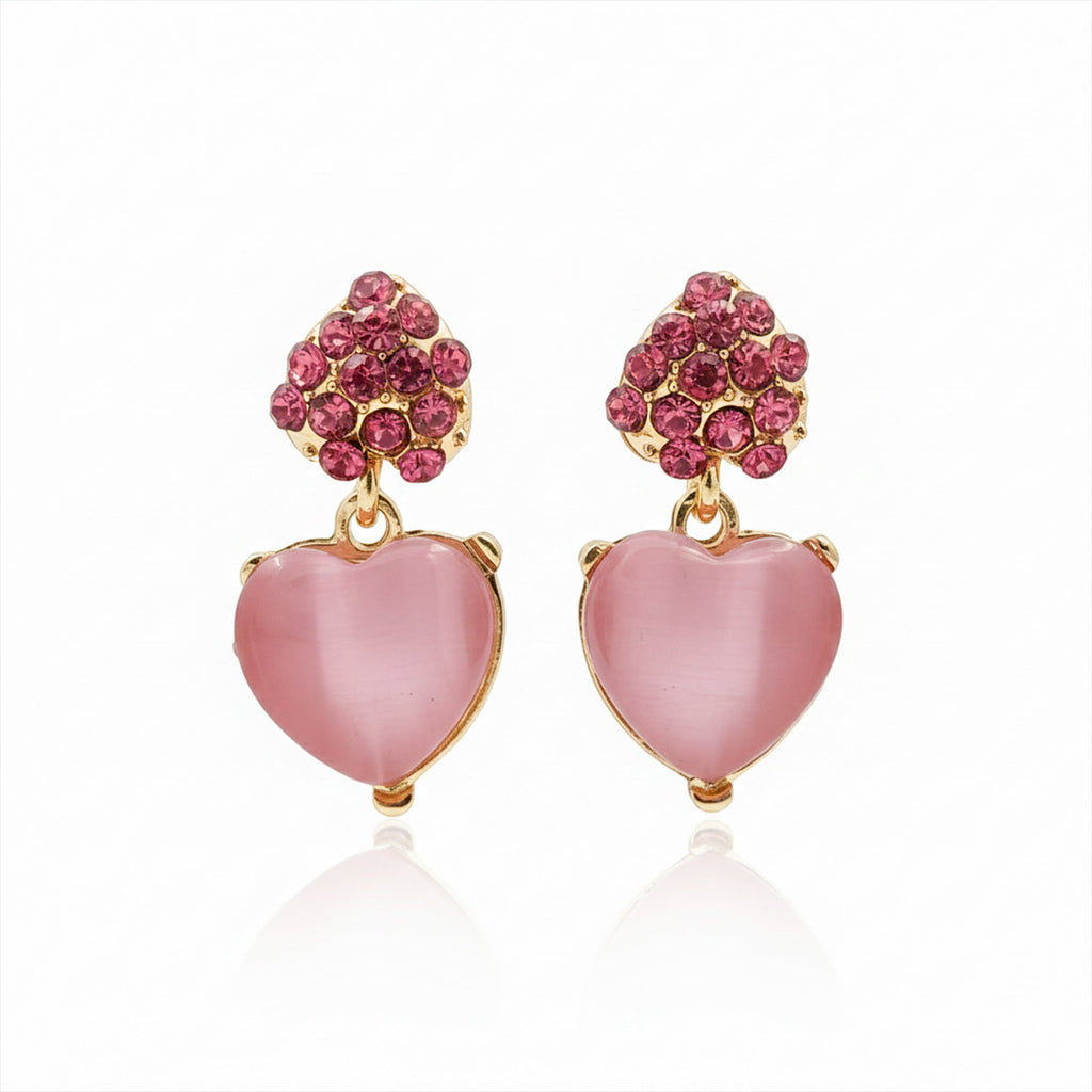 Pink Heart Crystal Earrings GWE -204