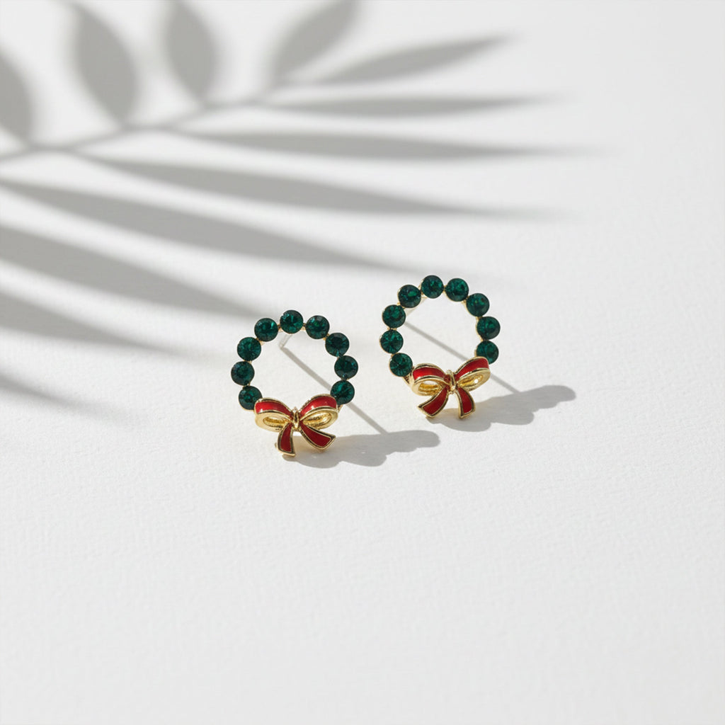 Emerald Wreath Bow Stud Earrings GWE -118